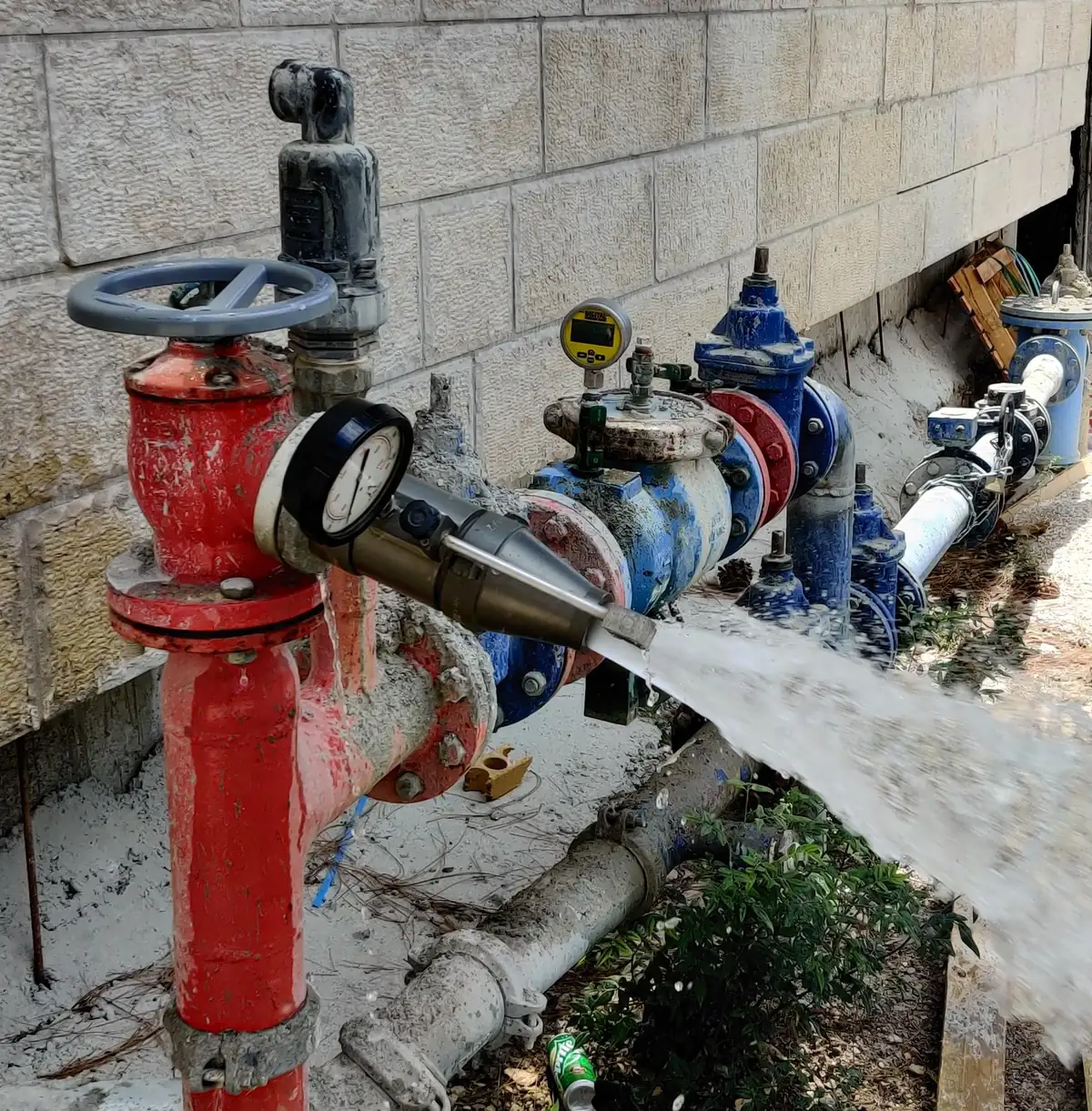 בדיקת אופיין מים בברז כיבוי עם שעון לחץ